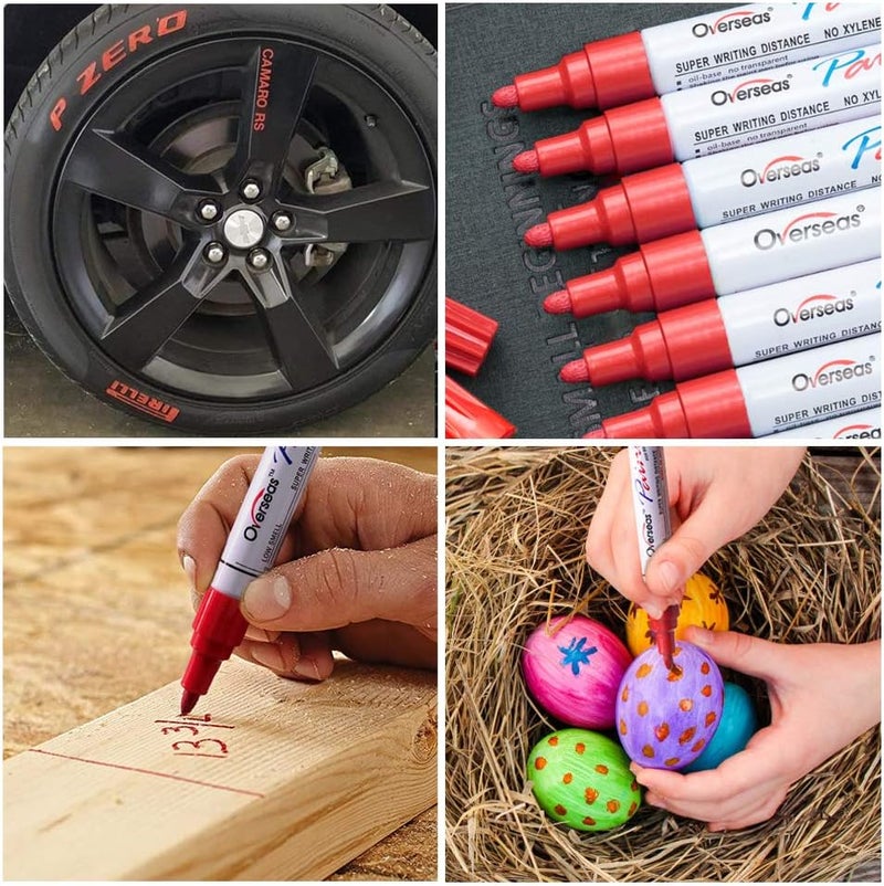 Lesun Red Paint Pens - 12 Pack Waterproof Oil-Based Paint Pen Set, Quick Dry and Permanent, Markers for Rock, Stone, Ceramic, Wood, Fabric, Plastic, Canvas, Glass, Mugs, Tires - Image 3